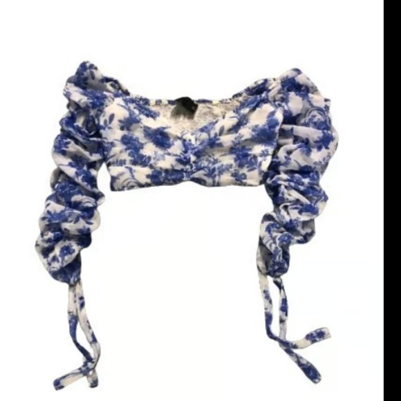 ASOS Design Floral Ruched Crop Top US Sz 6 - Picture 1 of 3